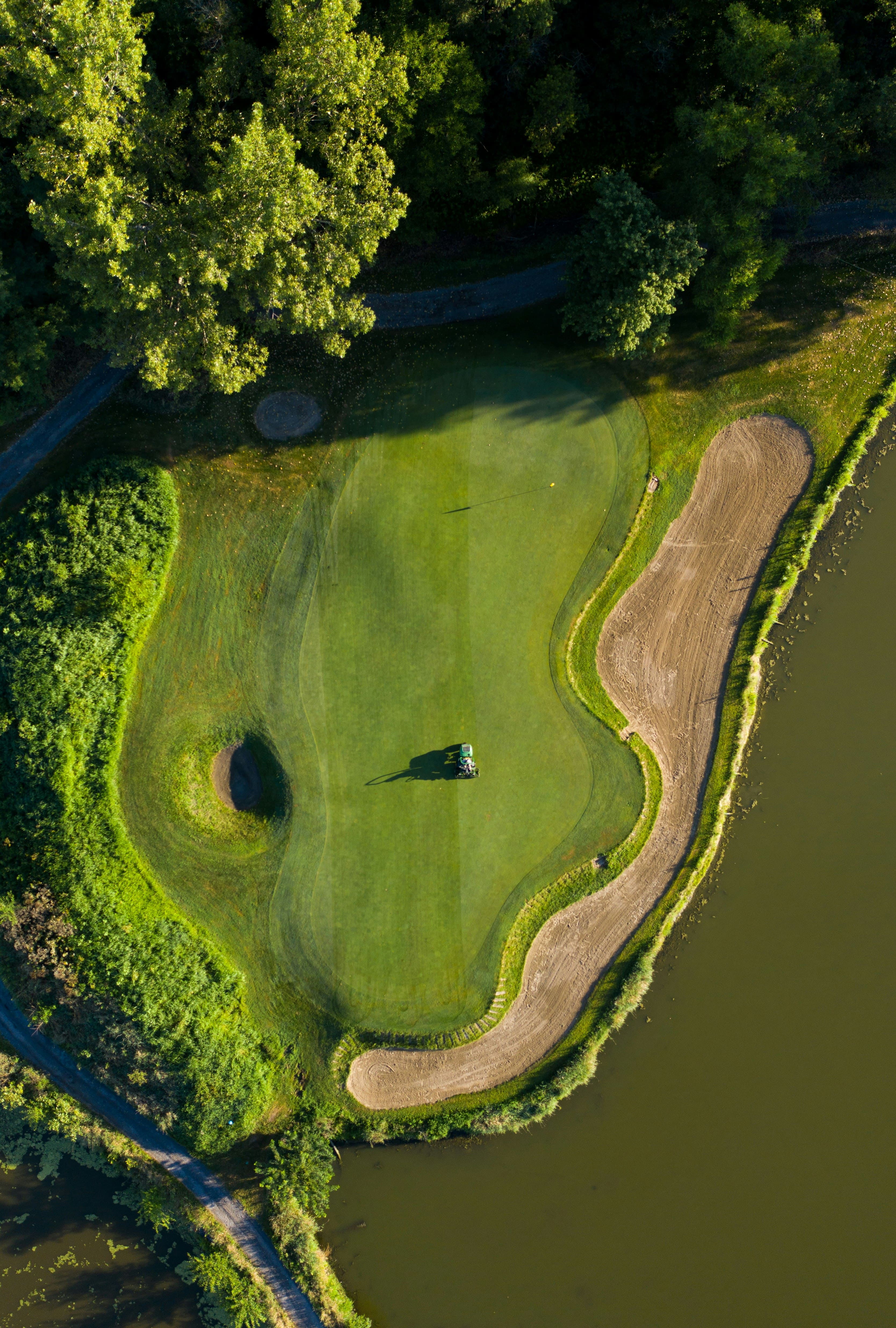 Aerial view of golf green and bunker